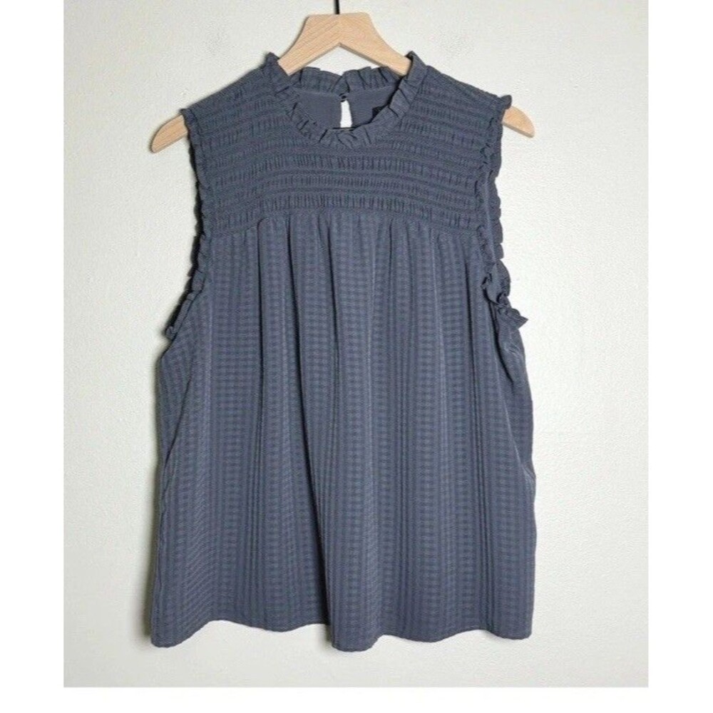 Ann Taylor Womens Blouse Large Blue Striped Gingham Office Nautical Corpgore